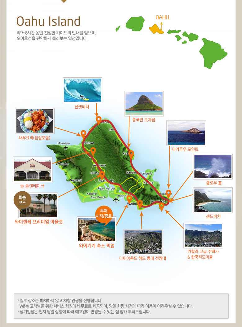 오아후섬 일주 일일관광-와이켈레 코스